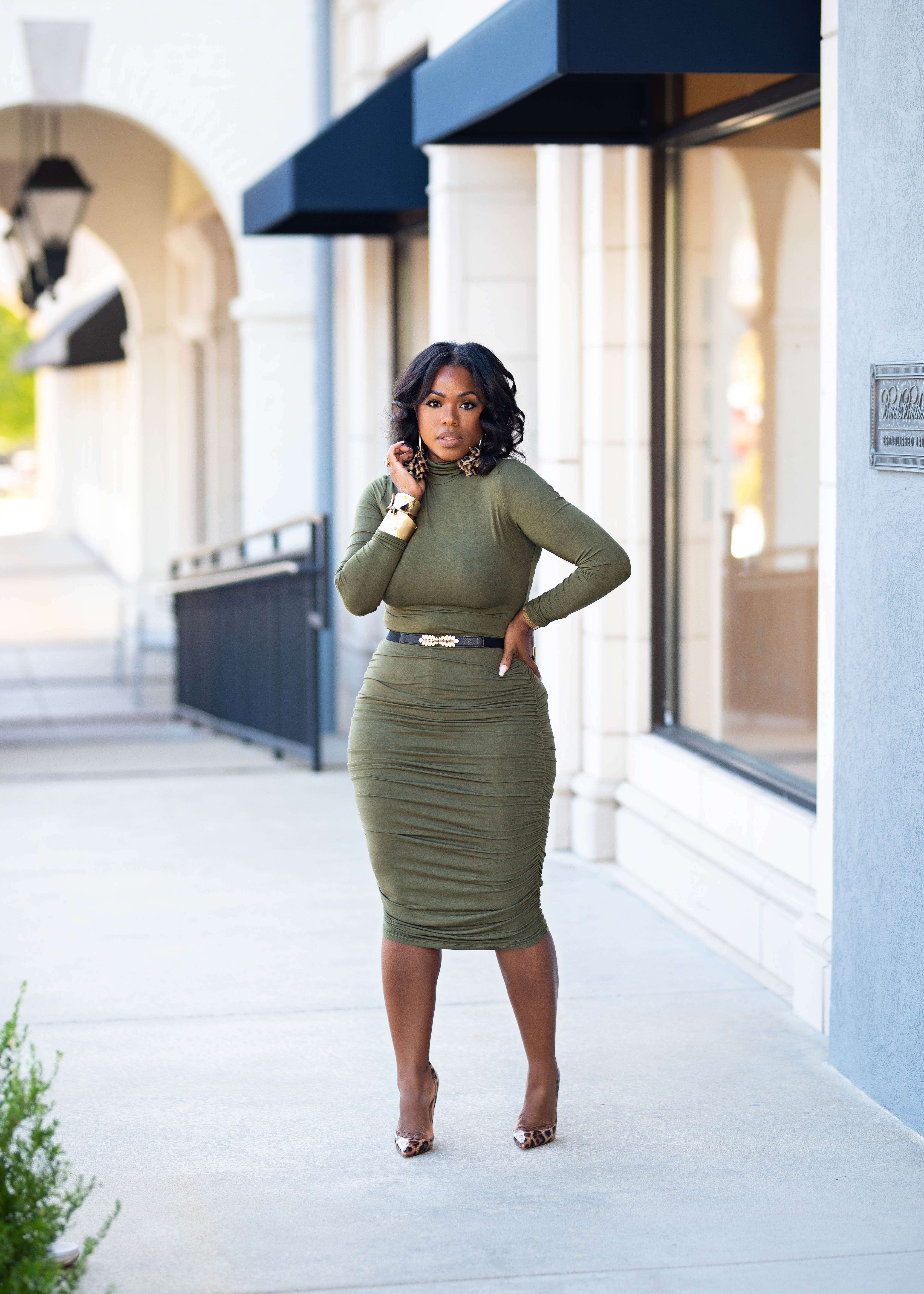 Clover | Skirt + Turtleneck Set {Olive}