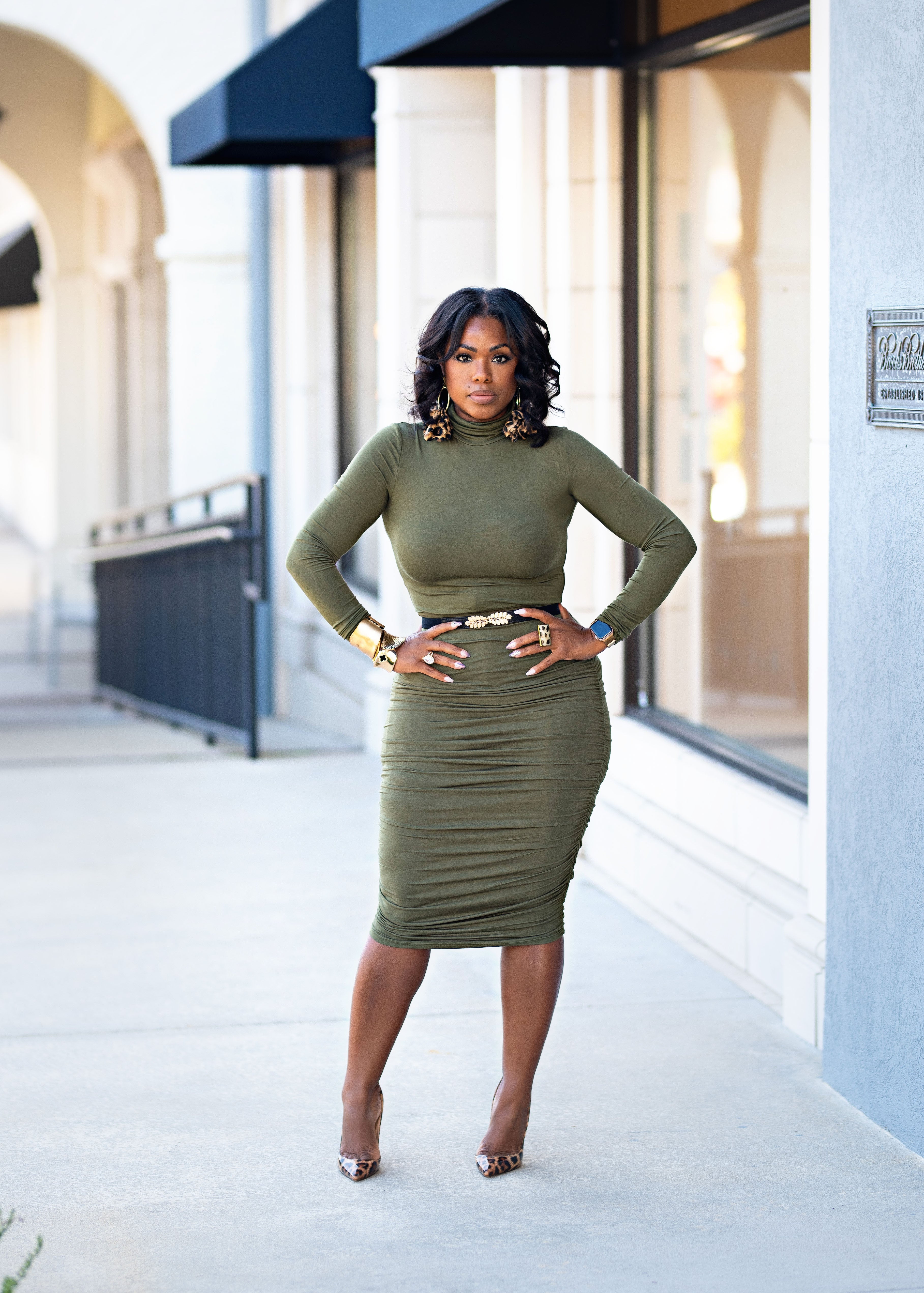 Clover | Skirt + Turtleneck Set {Olive}