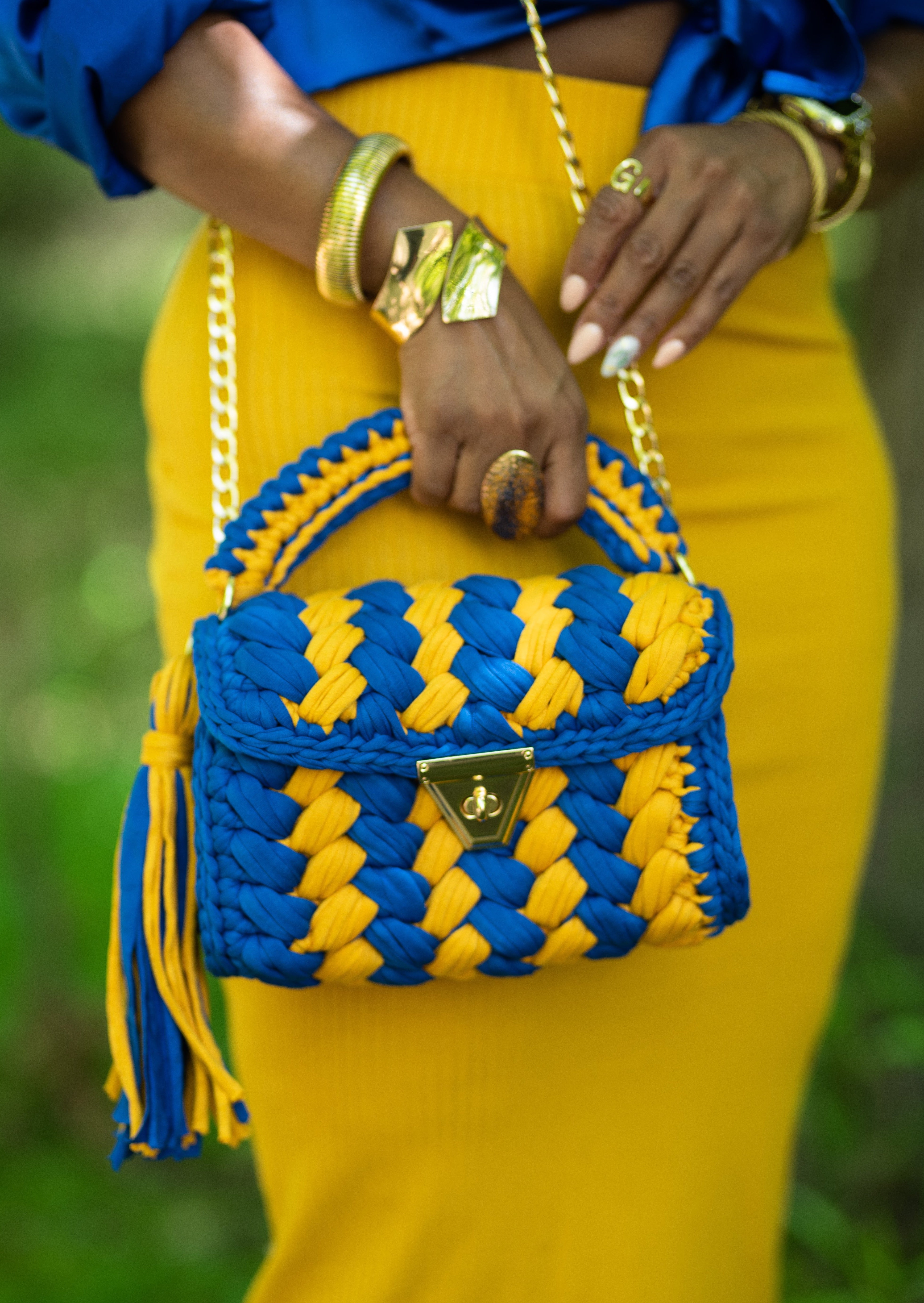 The Poodle | Woven Purse {Blue + Yellow} PLEASE READ DESCRIPTION